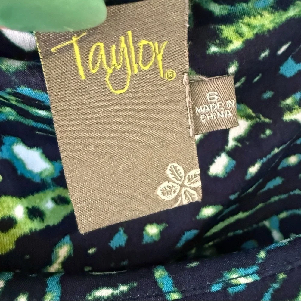 Taylor Blue and Black Ruched Wrap Midi Dress